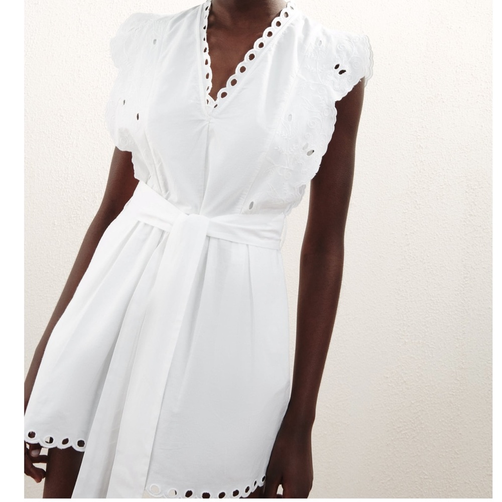 🤍 ZARA White Embroidered Romper with Bow sz Large